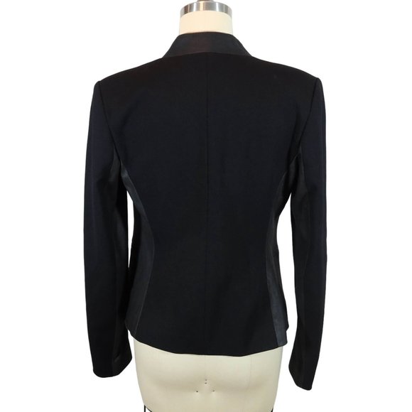 THEORY Black Open Front Lanai Blazer w/ Goat Skin Leather Trim Size 00 - Picture 3 of 9